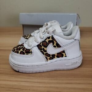Nike Toddler Air Force 1 White LEOPARD Leather Lace Up Sneaker Shoes Size 3c